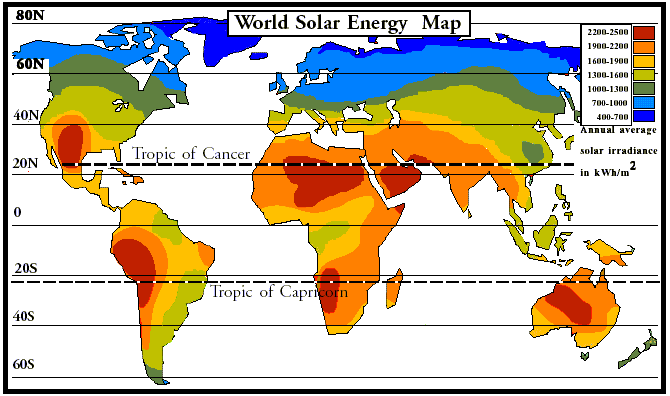 World solar energy map